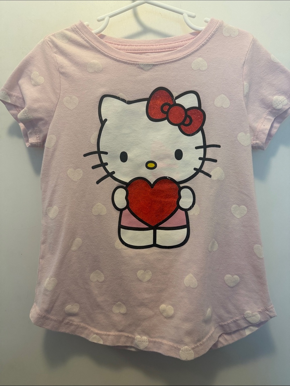 Hello Kitty Light Pink Short Sleeve Tee with Red Heart Graphic